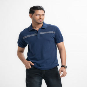 Blue Interlock Knit Short Sleeve Polo
